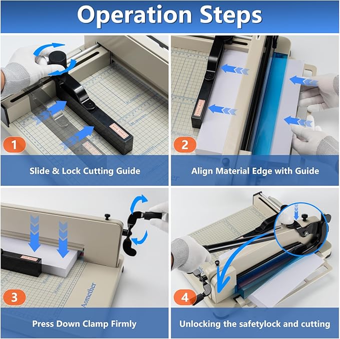 12" Heavy Duty Guillotine Paper Cutter - 400 Sheet Precision Cutting, Safety Lock Blade & Rapid Stack Processing for Office/School, Solid Steel Construction