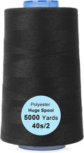 Single Huge Spool 5000 Yards Each Polyester Quilting Thread Machine Embroidery Thread 40S/2 for Commercial and Domestic Sewing Machines (Black)