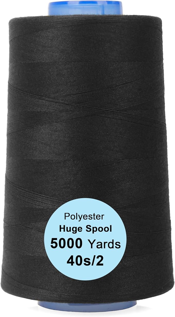 Single Huge Spool 5000 Yards Each Polyester Quilting Thread Machine Embroidery Thread 40S/2 for Commercial and Domestic Sewing Machines (Black)