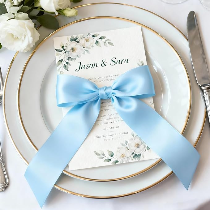 1-1/2" x 50 Yards Satin Ribbon - Light Blue Silk Ribbon with Spool - Ideal for Gift Wrapping, Floral Bouquets, Crafts, Wedding Party Decorations, Christmas and Sewing Projects