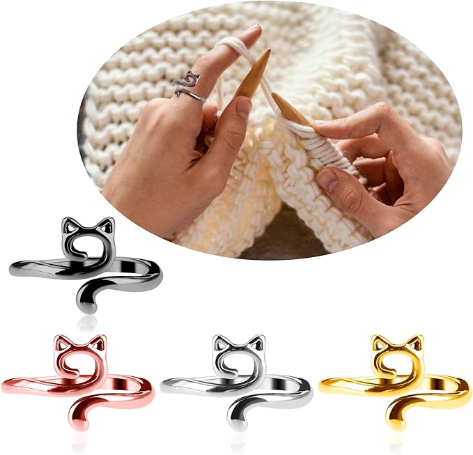 YUXIANLB 4pcs Knitting Crochet Loop Ring for Fingers Metal Open Yarn Guide Crochet Rings Adjustable Braided Faster Knitting Thimbles Holders Accessories for Crochet Mother Grandma Gifts (Multicolor)
