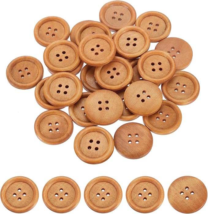 uxcell 50Pcs Wooden Buttons, 25mm(1") 4 Hole Round Wood Sewing Button Craft Flatback for Sewing DIY Craft Clothing, Earthy Yellow