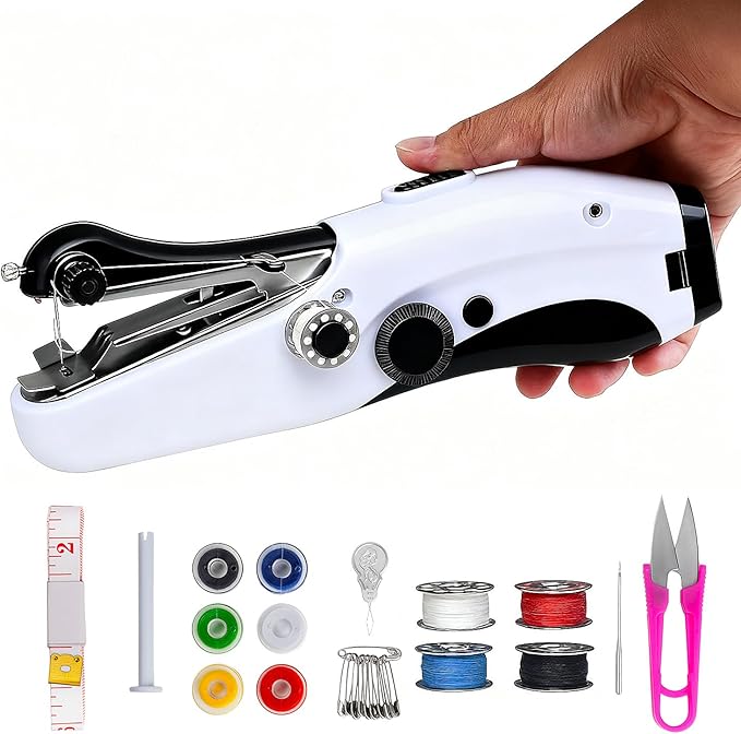 Portable Handheld Sewing Machine - Portable Electric Mini Hand Held Stitching Machine for Beginners & Adults, Easy to Use Fast Stitch for Thin Clothes, Fabrics, Curtains, DIY Home Travel(Black）