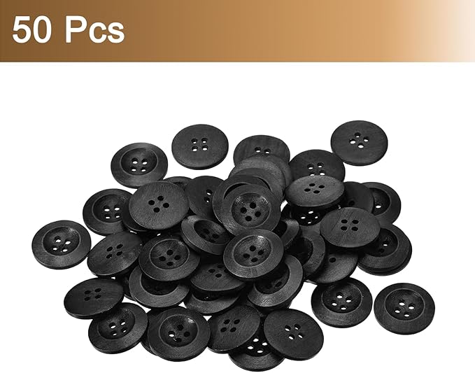 uxcell 50Pcs Wooden Buttons, 28mm(1 1/8") 4 Hole Round Wood Sewing Button Craft for Sewing DIY Craft Clothing, Black
