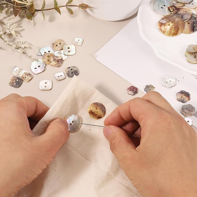 HARFINGTON 30pcs Pearl Shell Buttons 0.6" (15mm) 2 Hole Square Shell Sewing Button Natural for Cloth Craft Shirt DIY