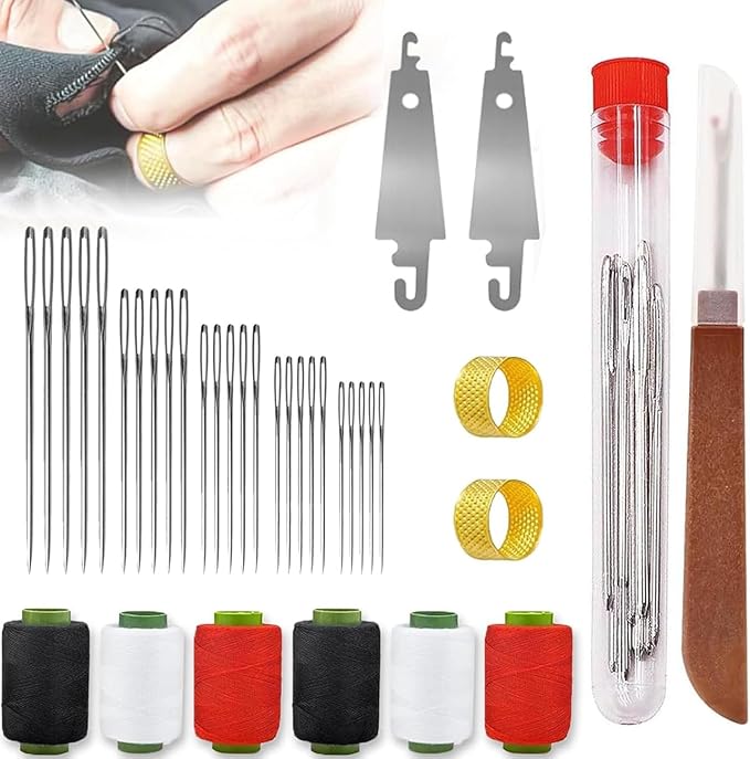 37PCS Sewing Tool Set, Big Eye Steel Sewing Needles Kit, Needle and Thread Kit,Portable Sewing Needles Large Eye Hand Sewing, Needles Thread Hand Repair Tools.