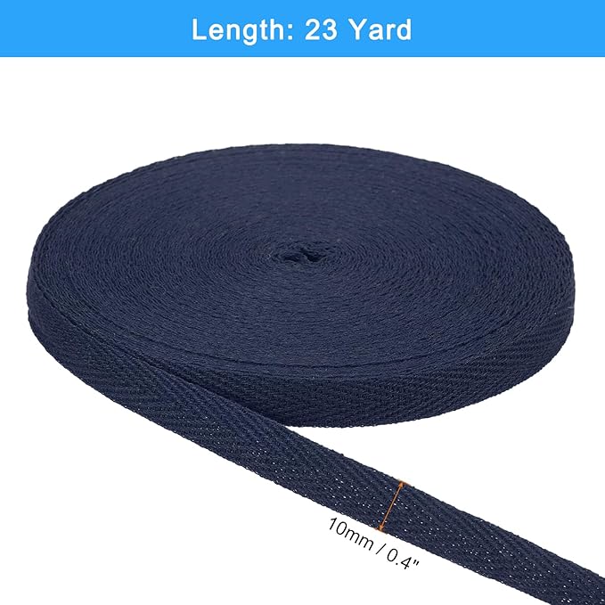 uxcell 23 Yards Cotton Twill Tape, 3/8-inch Herringbone Webbing Ribbon Bias Binding Tapes for Clothes Sewing, DIY Crafting (Dark Blue)