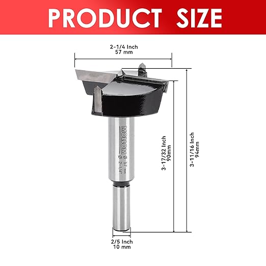 Mollom 2-1/4" (57mm) Forstner Drill Bit for Precise Woodworking with Durable YG8 Carbide Thickness of 2.0mm,This Hinge Cutter Tool is Ideal for Hard Wood, Plastic, Plywood