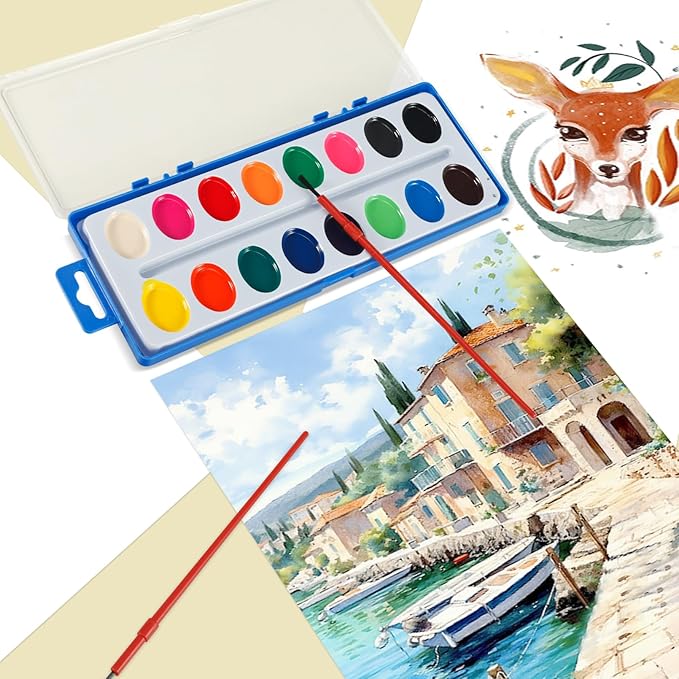 15 Pack Watercolor Paint Set Bulk,Watercolor Paint Set with Paint Brushes for Kids and Adults, Washable Bulk Watercolors for Classroom Kindergarten Parties and Art Activities,16 Colors