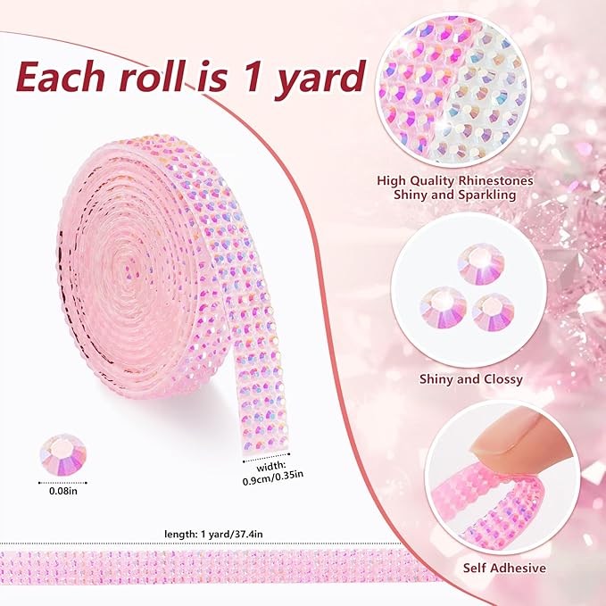 Rhinestone Ribbon Self Adhesive, 12-Yard Bedazzling Strips, 12-Rolls Rhinestone Strips for DIY Craft, Rhinestones for Crafting, Rhinestones Tape Self Adhesive for Home Decor and Special Events