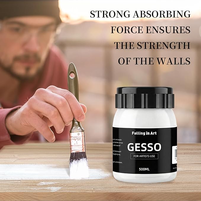 Falling in Art 16.9 Oz White Gesso Primer for Acrylic Painting for Oil Paints, Non-Toxic Canvas Surface Prep Medium