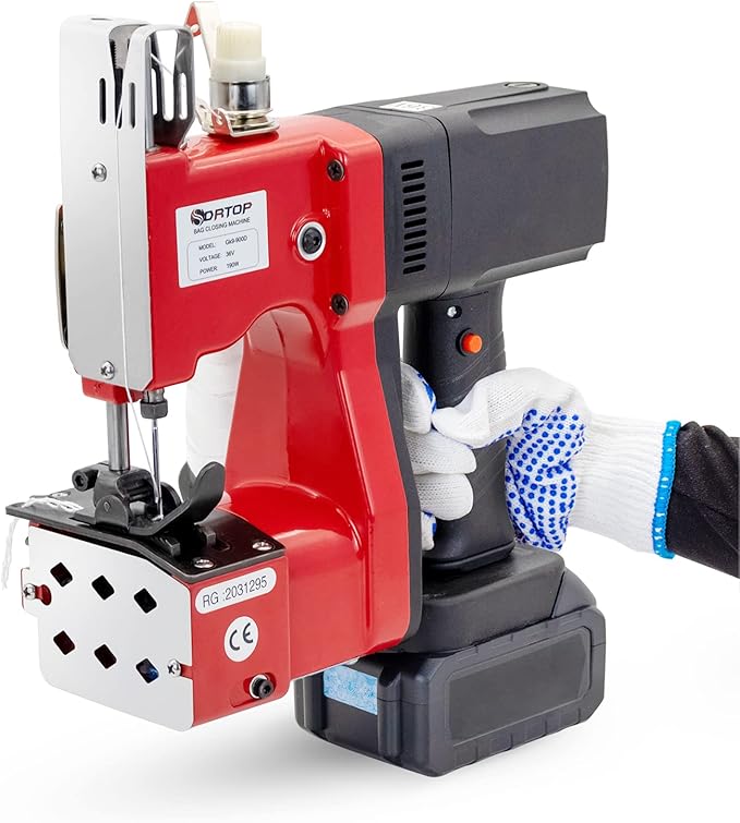 Battery Bag Sewing Closing Machine Cordless Portable Bag Closer Stitcher Packing Machine for Burlap Sack, Canvas,Feed Sacks,Rice Bags, PP Woven Kraft Paper Bag SDRTOP