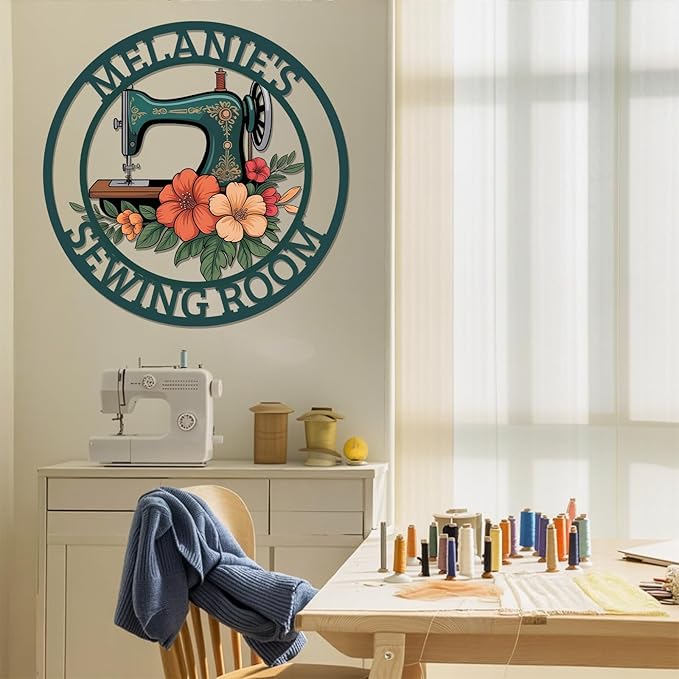 Custom Sewing Machine Metal Sign, Personalized Quilting Gifts for Mommy Grandma Wife, Mom's Sewing Room Decor, Vintage Quilting Supplies Craft Room Wall Decor, Gifts for Quilters Women