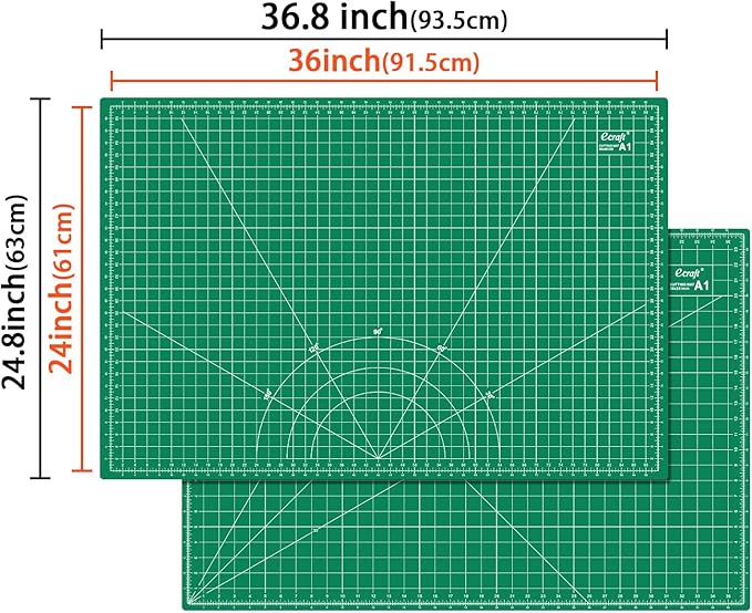 Ecraft 2-Pack 24"x36" Self-Healing Sewing Mat: Large Double-Sided Green 5-Ply Hobby Mat, A1 Rotary Cutting Mat for Sewing, Quilting & Fabric Crafts