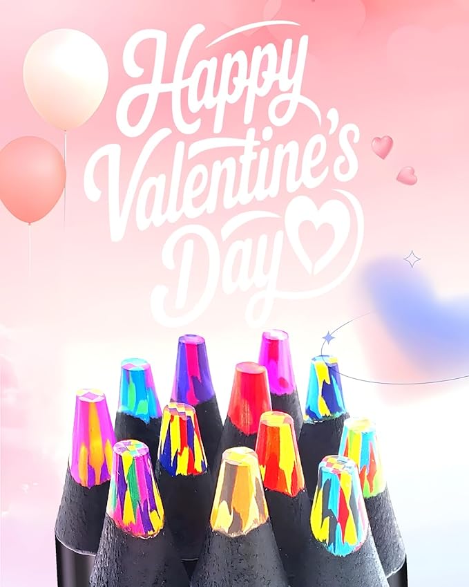 Valentines Day Gifts for Kids Classroom School, 12 Rainbow Colored Pencils School Art Supplies, Fun Drawing Pencils Stuff for Teen Girls Boys Valentine Gifts Birthday Gift Party Favors