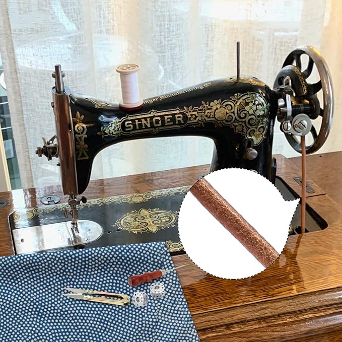 Magicfour Treadle Sewing Machine Belt for Singer/Jones, 2 Pack 71" 3/16" Leather Belt with Hook for Treadle Sewing Machine, Accessories Included