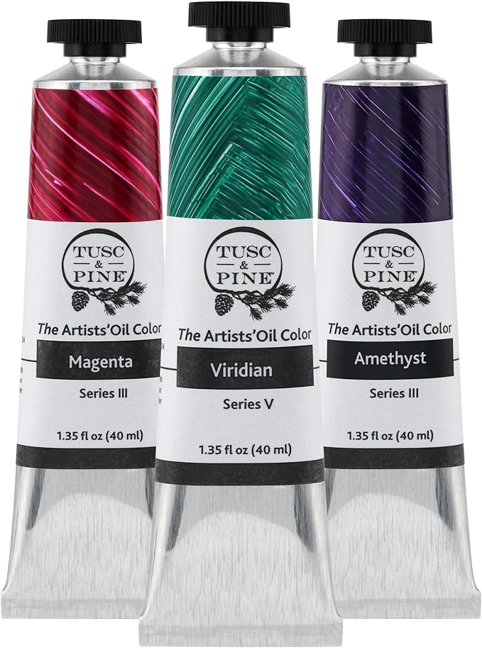 Tusc & Pine Artist Oil Paint - Jewel Tones, Set of 3 40 ml, Non-Yellowing, Rich & Creamy Consistency, Maximum Pigment Load, Small Batch Milled Oil Paints Made in the USA for Professional Artists