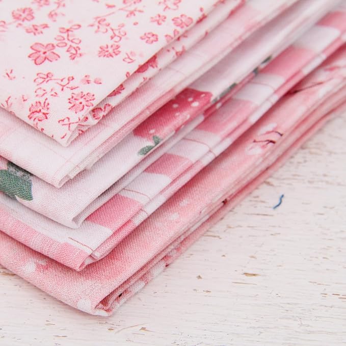Threadart Exclusive 5 Fat Quarter Bundles - White and Pink Vintage Prints 100% Cotton Fabric - Premium 100% Cotton Quilting Fabric - No Duplicates - Full Size Fat Quarters 18"x21" - White and Pink