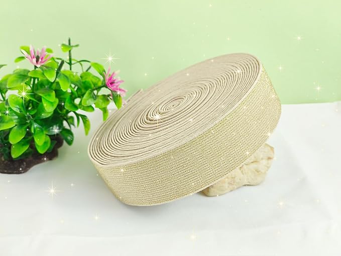 Glitter Yellow Knit Elastic Band for Sewing 1-1/2inch 5 Yards Metallic Gold Ribbon Trims Spool Non-Slip Heavy Elastic Stretchy Strap for Pants Waistband-Wigs-Skirts-Craft Projects
