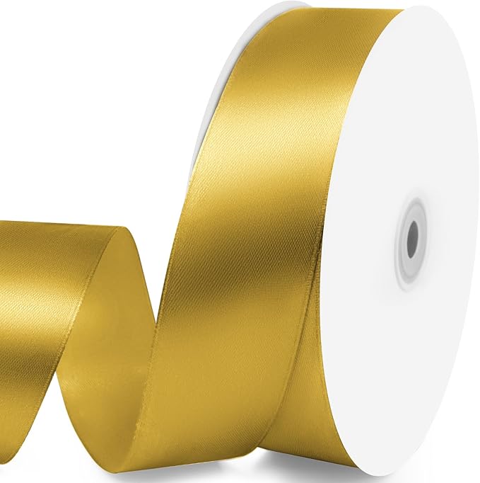 1-1/2" x 100 Yards Satin Ribbon - Dark Gold Silk Ribbon with Spool - Ideal for Gift Wrapping, Floral Bouquets, Crafts, Wedding Party Decorations, Christmas and Sewing Projects