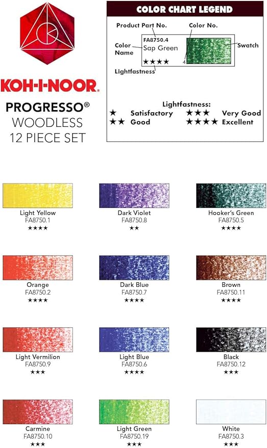 Koh-I-Noor Progresso Woodless Colored 12-Pencil Set, Assorted Colored Pencils (FA8756.12)
