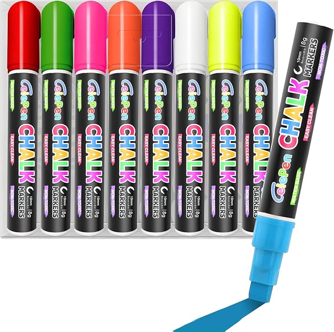 Window Chalk Markers for Cars Glass Washable, 8 Colors Jumbo Liquid Chalk Marker Pens with 10mm 3 in 1 Nib Wide Tip, Chalkboard Markers Car Window Paint Pen for Auto, Mirror, Poster
