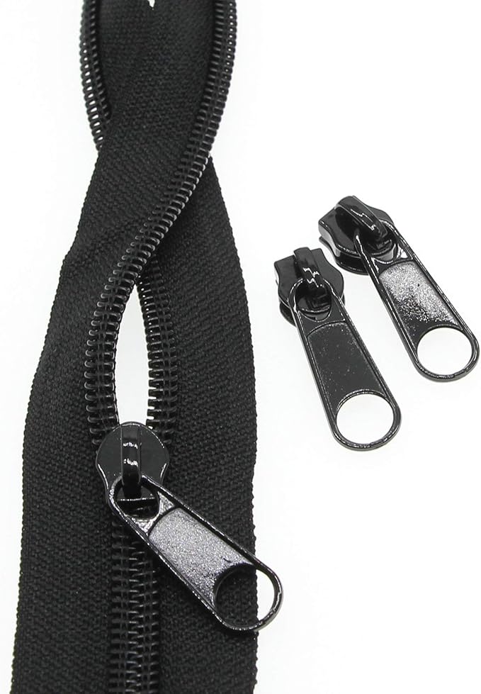 Leekayer #5 Black Nylon Coil Zippers by The Yards Bulk 10 Yards with 25pcs Black Sliders for DIY Tailor Sewing Craft,Luggage,Dress,Sofa Cushion,Pillow,Bag(Black)