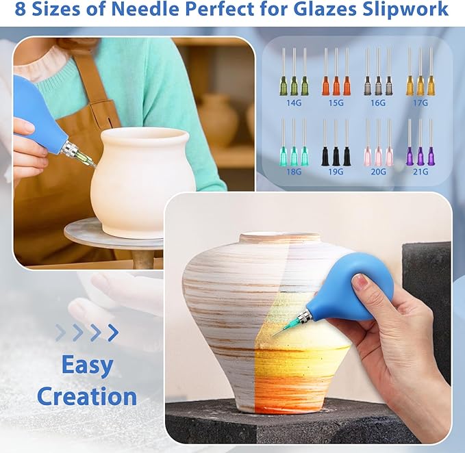 Jupwalz 151 Pcs Pottery Tools Supplies Ceramic Precision Applicator, 3 Ounce Slip Trailer Bottle and 8 Sizes Precision Needle Tip for Pottery Ceramic Glaze, Clay Tools and Supplies Set