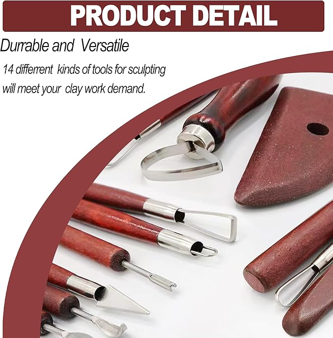 LINPHCEY 14-Piece Clay Sculpting Tools Set Perfect for Polymer Air Dry Modeling Clay Beginners & Professionals Ideal for DIY Pottery & Ceramics Tools for Clay Sculpey Sculpting & Crafting