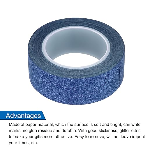 MECCANIXITY 8 Pcs 0.6 Inch x 11 Yards Glitter Washi Tape Dark Blue Crafting Tape Glitter Masking Tape Decorative Tape Self Adhesive Stick for Festival Decoration Scrapbooking,Planner,DIY