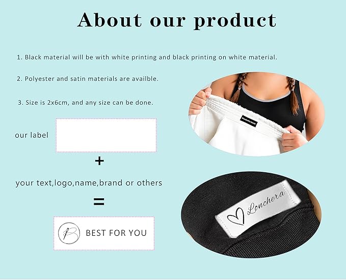 100pcs Custom Name Fabric Labels,Personalized Sew-On Clothing Tags,Custom Sewing Labels for Clothing Bags Dress T-Shirt Crocheting, Handmade Items, Crafts and More 2x6cm
