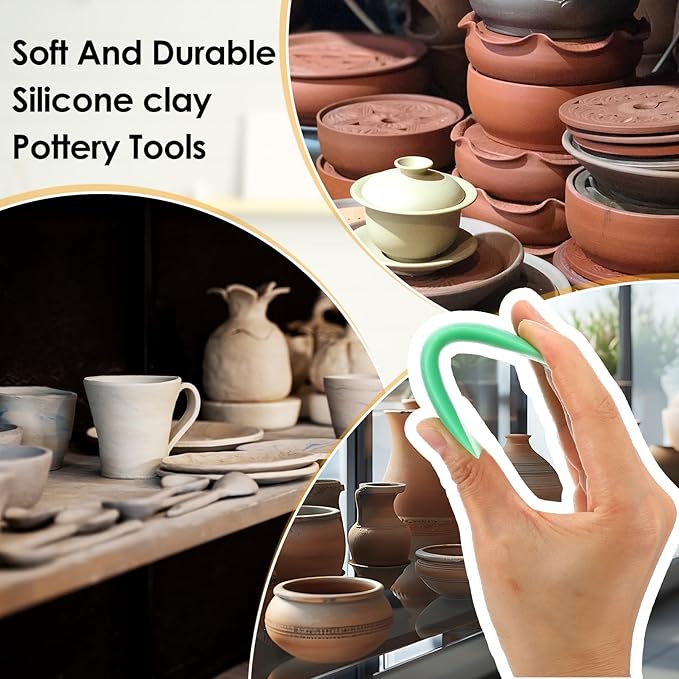 4 Pcs Silicone Pottery Ribs Ceramics Tools Multi Styles Pottery Rubber Clay Ceramic Ribs Soft Silicone Sculpting Tools for DIY Smooths Shapes Pottery Trimming Tools (4 Colors)