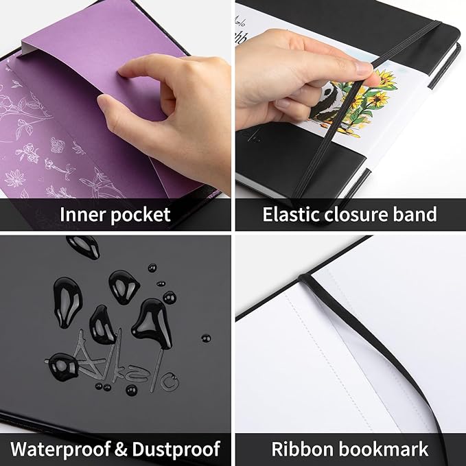 Square Sketchbook for Drawing, 120 Pages Sketch Book, 122LB/180GSM Thick Paper, Mixed Media Sketchbook for Charcoal Pencil, Inks Pen, Colored Pencil, Acrylic Marker, Oil Pastel
