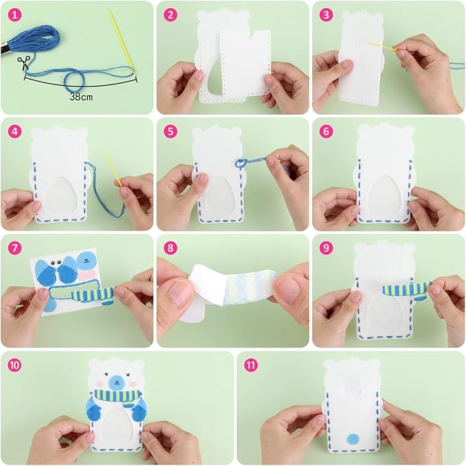 Funtopia Felt Sewing Crafts for Kids Ages 4-12, 10 Easy DIY Projects Kids Sewing Kit with Tutorial, Learn to Sew Plush Pillow Hanging Organizer Handbag, Beginner Sew Toys and Birthday Gift for Girls