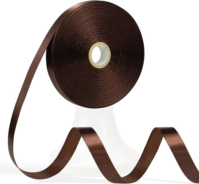 60 Yards Brown Ribbon 1/2 Inch, Solid Satin Ribbon for Gift Wrapping, Crafts, Flower Bouquet, Wedding, Baby Shower, Festival, Christmas, Halloween
