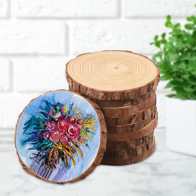 20 PCS 4.7-5.5 Inch Natural Wood Slices, Unfinished Pine Wood Circles with Barks for Coasters, DIY Crafts, Christmas Rustic Wedding Ornaments and Centerpieces,by GNIEMCKIN.