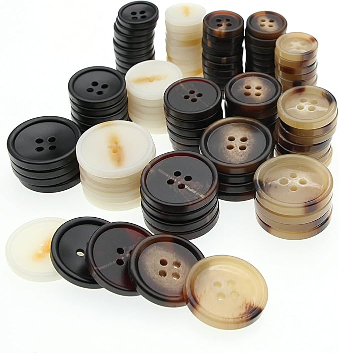 110Pcs Mixed Sewing Buttons, 4-Hole Round Bulk Resin Blazer Buttons for Sewing, Craft, Suit, Coats, Clothing, 5 Color 3 Size(15mm,20mm,25mm) Brown and White YIGUANXIN