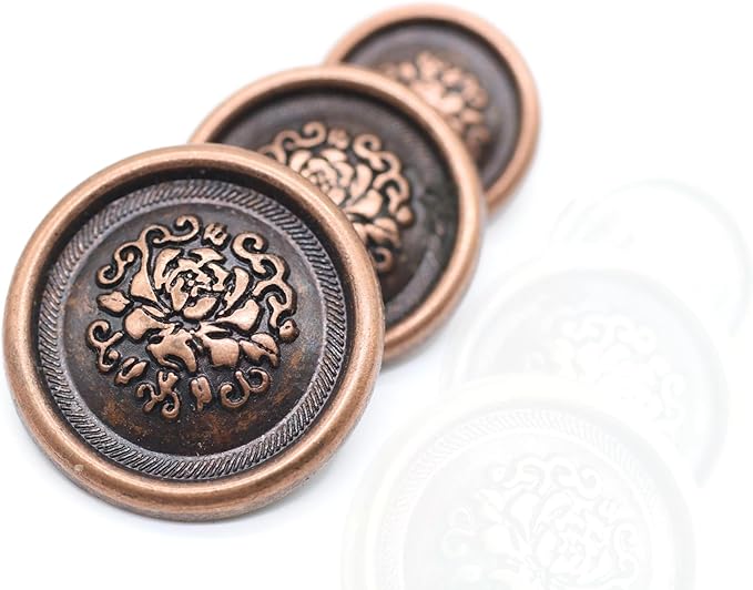 Antique Copper Metal Shank Buttons - 12 Pcs - 3 Size Options - Floral Round Metal Shank Buttons Vintage for Men Women Blazer Coat Uniform Shirt Suit and Jacket Sewing Craft DIY N20702