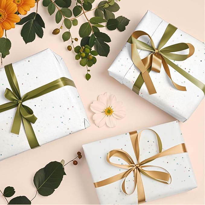 White Glitter Tissue Paper for Gift Bags 36 Sheets 20 x 20 Inch - Recyclable Wrapping Paper for Weddings, Birthdays, Party & Festival Decorations DIY Craft Supplies