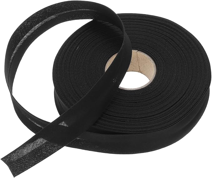 MECCANIXITY 1 Inch Single Fold Bias Tape Polyester Continuous Bulk Bias Tape for Sewing,Seaming Quilting Hemming Binding Crafts (Black 25 Yards)