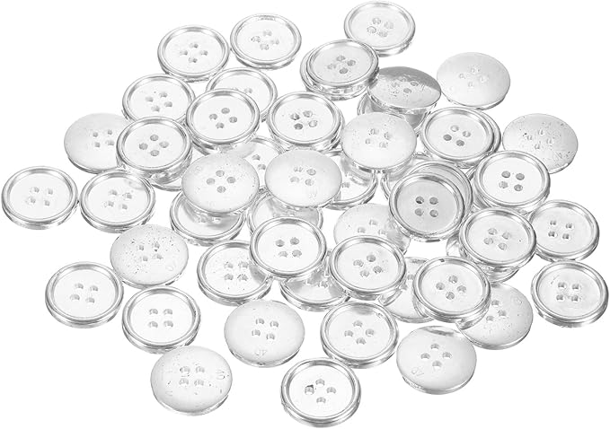 HARFINGTON 50pcs 40L Plastic Sewing Buttons 25mm 1" 4-Hole Round Replacement Craft Button for Coats Sewing Clothing and DIY, Silver
