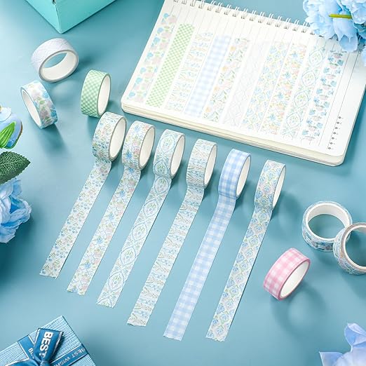 12 Rolls Watercolor Floral Washi Tape Set 15 mm Vintage Flower Decorative Masking Tape for Arts DIY Craft Scrapbook Envelope Party Supplies Gift Wrapping(Pink and Blue,Flowers)