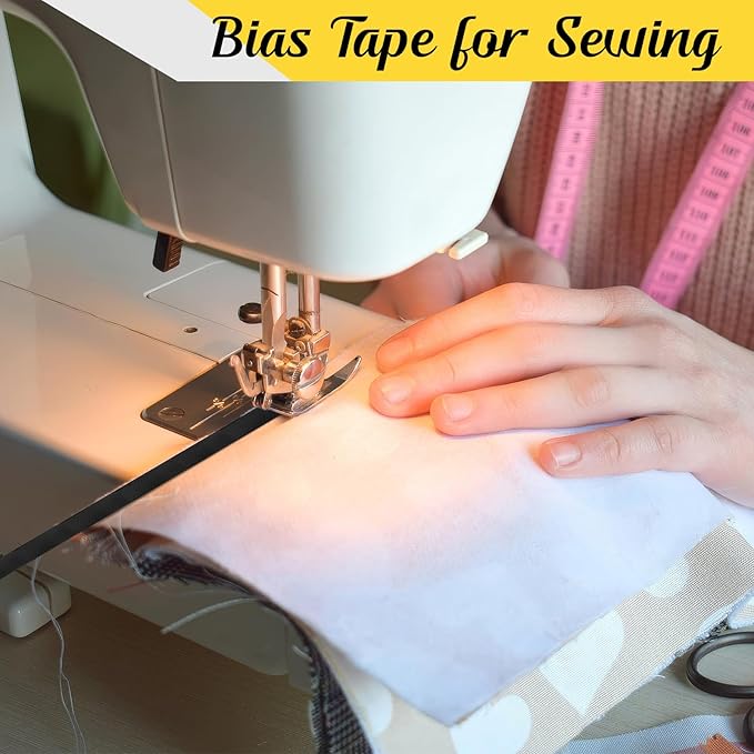 Double Fold Bias Tape, 1/2 Inch x 55 Yards Bias Binding Tape, Black Polyester Binding Tape for Sewing, Hemming, Quilting, Seaming, Fabric Piping, DIY Crafts