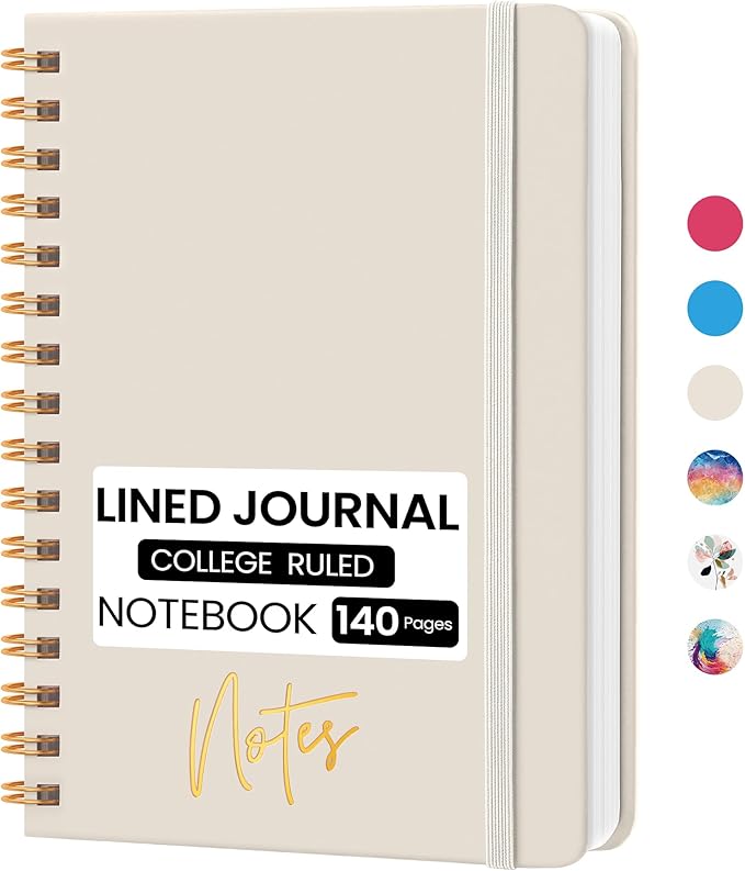 CICPAP Lined Spiral Journal Notebook, A5 College Ruled Notebook for Journaling, Note-Taking, and Daily Planning, Durable Hardcover with an Elegant Design, Warm White