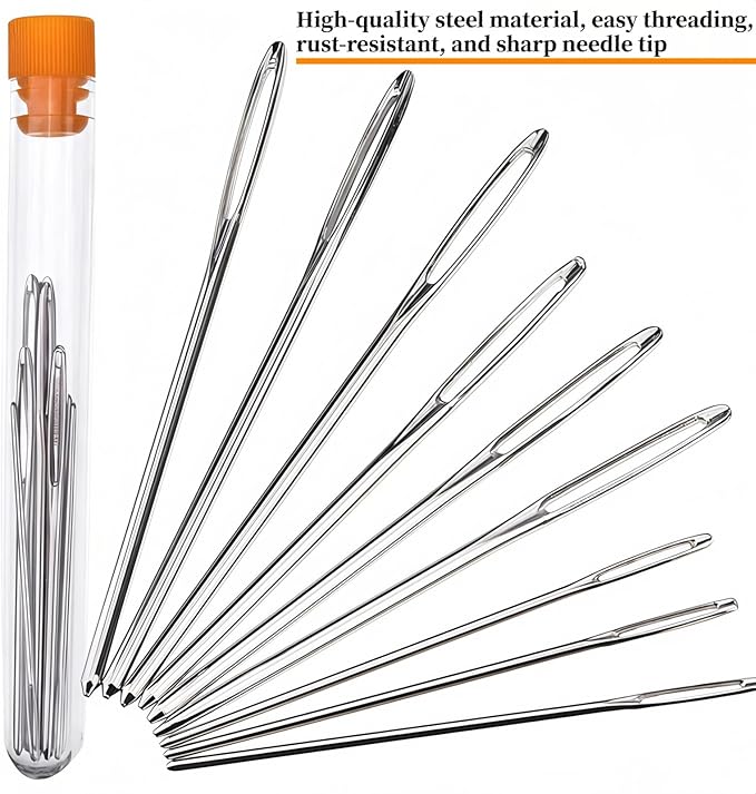 42 PCS Sewing Tool Set, Big Eye Steel Sewing Needles Kit with Storage Box, Portable DIY Embroidery Thread Kit