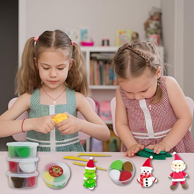 Christmas Air Dry Clay Kit, Christmas DIY Crafts Kit,Modeling Magic Soft Clay DIY Art Sculpting Supplies，Xmas Snowman Holiday Party Favors Birthday Gifts for Kids