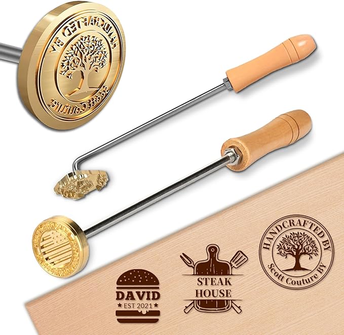 Custom Branding Iron,Personalized Logo Metal Stamp for Wood Burning, Leather,Cake & Meat, Flame Heated Handheld Tool for Woodworking, BBQ, Wedding & Personalized Christmas Gifts & Handcraft
