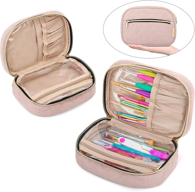 Yarwo Crochet Hook Case, Travel Organizer Bag for Crochet Hooks, Aluminum Crochet Hooks, and Crochet supplies, Dusty Rose (Bag Only)