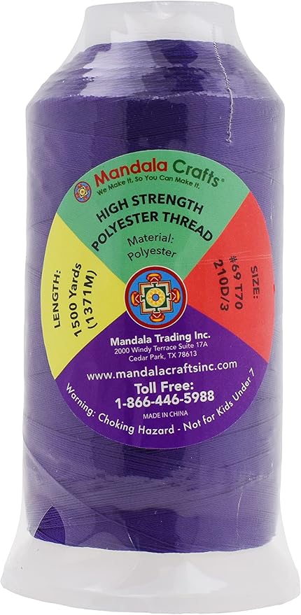 Mandala Crafts Purple Heavy Duty Thread - 1500 Yds Tex 70 Bonded Polyester Threads for Sewing Drapery, Jeans, Leather, Hair, Outdoor Marine Upholstery