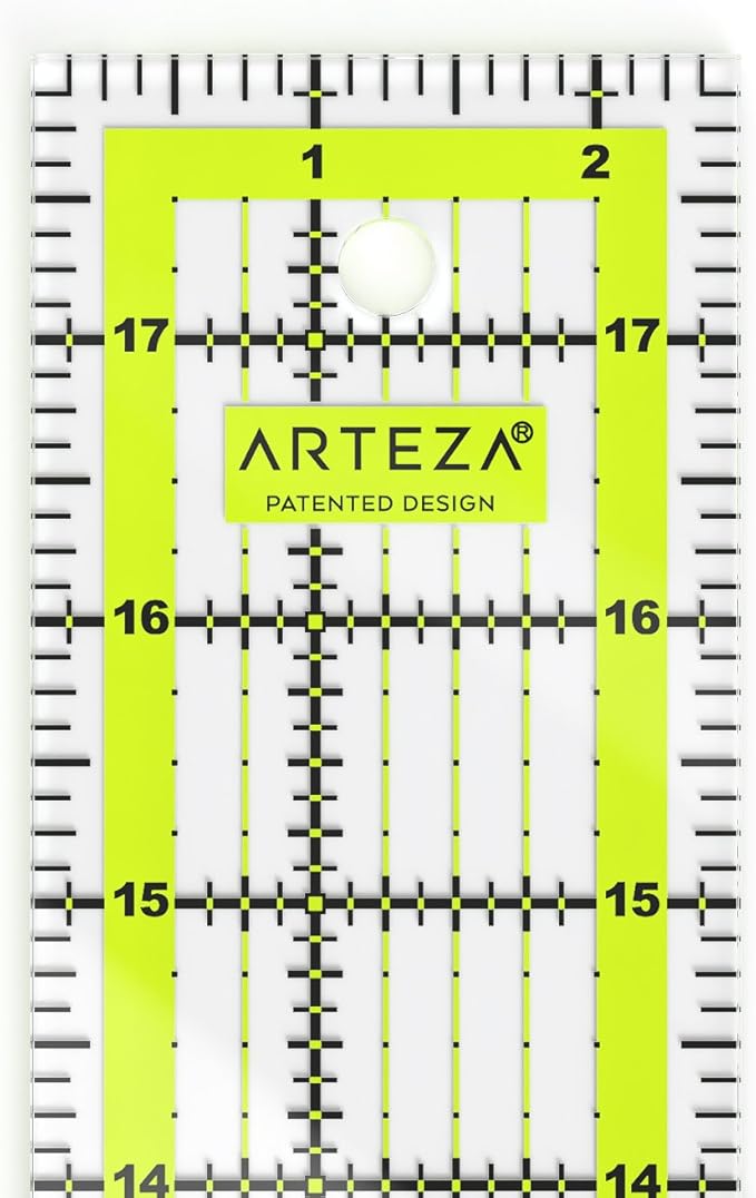 ARTEZA Quilting Ruler – 2.5" x 18" Acrylic Sewing Ruler with Laser-Cut Edges and Dual-Color Grid Lines for Precision Fabric Cutting, Quilting & Patchwork